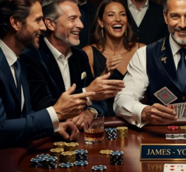 Profesjonalny dealer pokerowy prowadzący rozgrywkę z uśmiechniętymi gośćmi